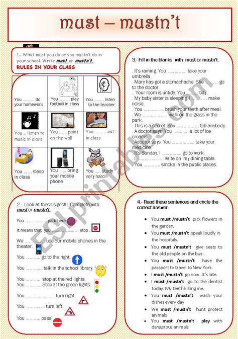 Must Mustnt ESL Worksheet By Isabel2010