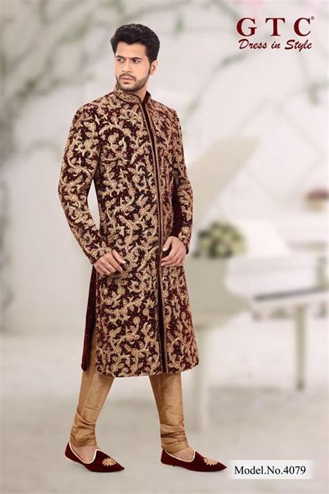 Artistic Maroon Color Velvet Heavy Embroidered Designer Groom Sherwani