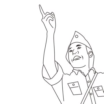 A Line Drawing Of A Man With His Hand Up In The Air And Pointing To