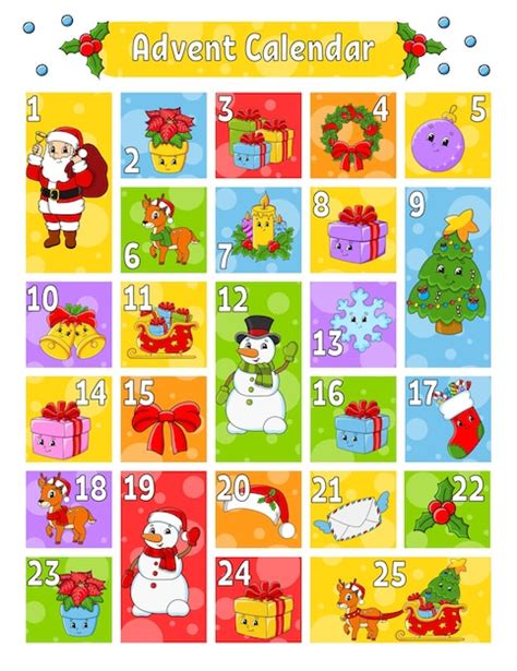 Premium Vector Christmas Advent Calendar With Cute Christmas Characters