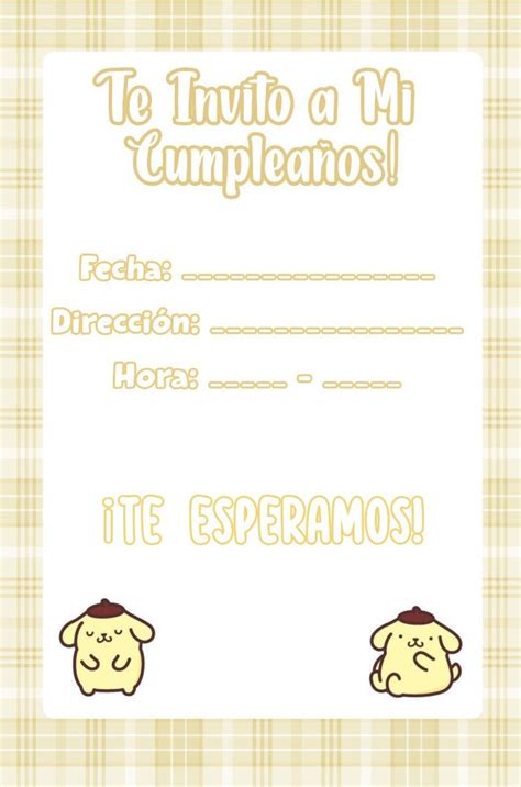 Invitación de Cumpleaños PomPomPurin Plantillas para invitación de