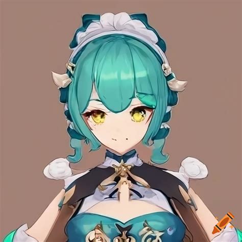 Genshin Impact Female Character With Teal Hair And Yellow Eyes On Craiyon