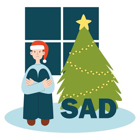 Seasonal Affective disorder concept. Young man sit and sad next to the