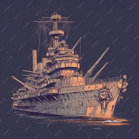 Premium AI Image | A drawing of a battleship with lots of turrets on it