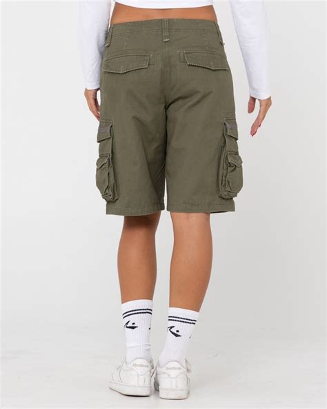 Rusty Tank Girl Low Rise Loose Fit Cargo Short Green Surfstitch