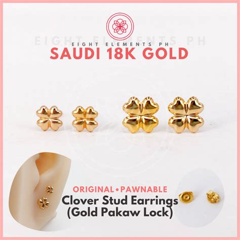 Cod Pawnable K Saudi Gold Earrings Clover Stud Earrings W Gold Pakaw