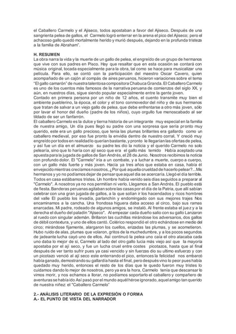 Analisis Y Resumen Obra El Caballero Carmelo De Abraham Valdelomar PDF