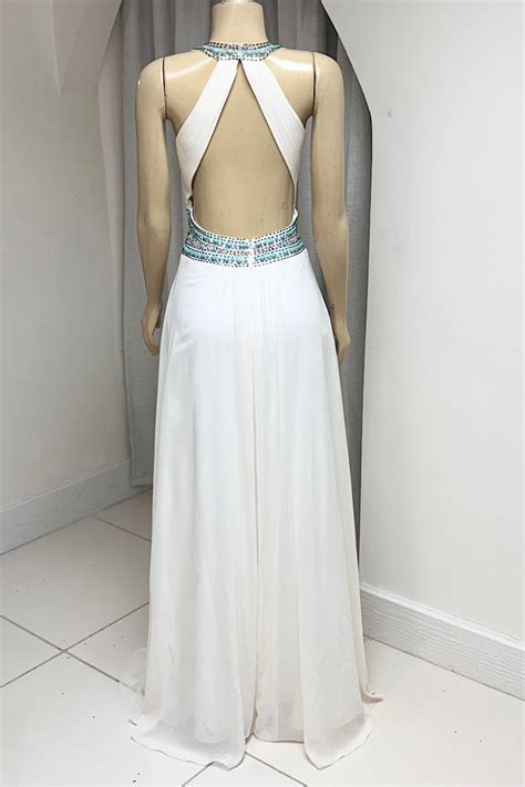 White Halter Formal Dress Flaunt It