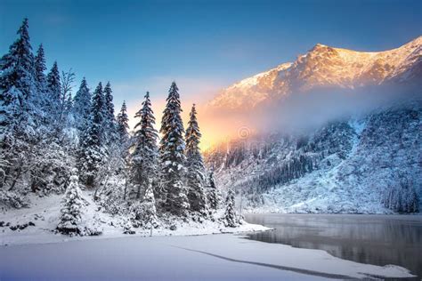 Winter Mountain Landscape. Beautiful Ice Lake in Mountains. Scenery ...