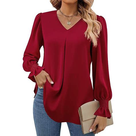 Women Ladies T Shirt Long Sleeve Tops Loose Dailywear V Neck Tunic Blouse Solid Ebay