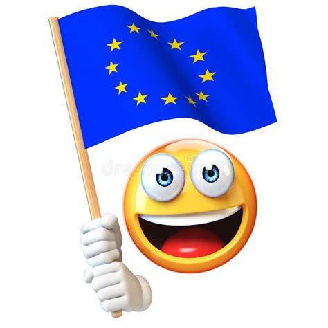 Emoji Holding EU Flag, Emoticon Waving Flag of European Union 3d ...