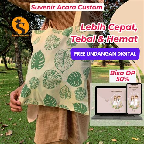 Jual Souvenir Pernikahan Totebag Blacu Spunbond Ucapan Terima Kasih