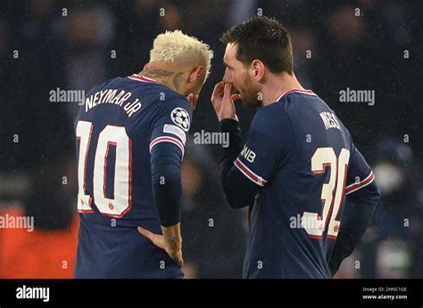 Paris France February 15 2022 Lionel Messi And Neymar Jr During The