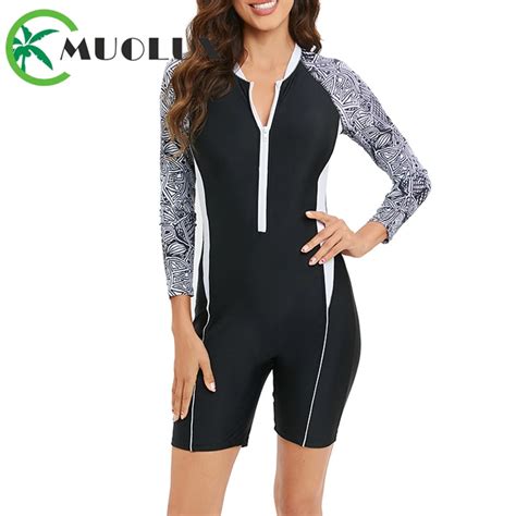 Muolux Long Sleeve One Piece Swimsuit Women Rash Guard Print Plus