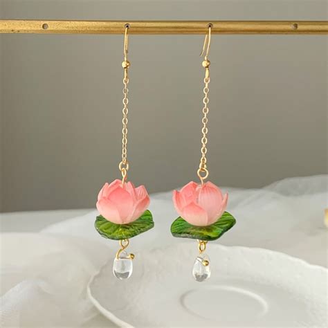 Lily Pad And Lotus Flower Dangle Earrings Water Lily Lotus Etsy