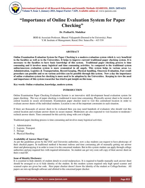 Pdf Importance Of Online Evaluation System For Paper Checking