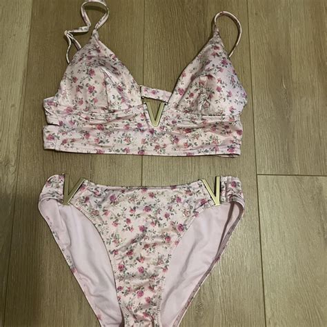 Victorias Secret Floral Bikini Set With Gold Depop
