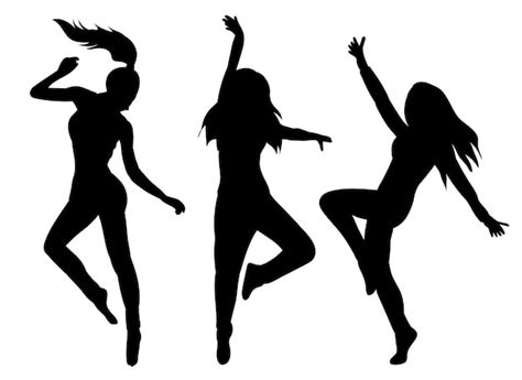 Mujeres Bailando Silueta Negra Vector Aislado Vector Premium