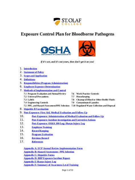 Chapter 11 Bloodborne Pathogens Exposure Control Plan Doc Template