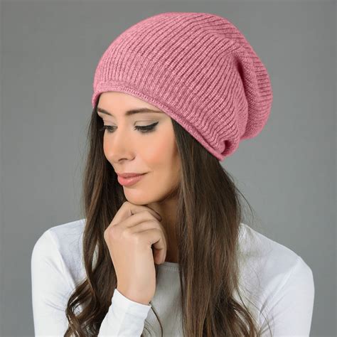 100 Pure Cashmere Slouchy Beanie Hat Ribbed Knitted Luxury Super Soft