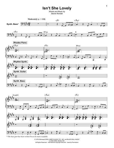 Isn T She Lovely By Stevie Wonder Sheet Music For Keyboard