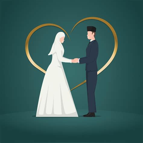 Premium Vector Muslim Wedding Couple Cartoon Illustration