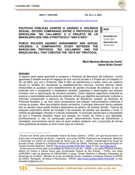 Pdf Pol Ticas P Blicas Contra O Ass Dio E Viol Ncia Sexual Estudo Comparado Entre O Protocolo