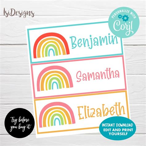 Rainbow Desk Name Labels Editable Classroom Name Labels Etsy