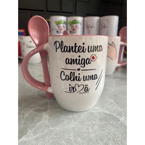 Caneca personalizada colher Plantei uma amiga colhi uma irmã