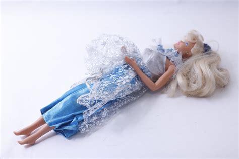 Mattel Barbie Doll Bent Arms Long Silver Blue Dress Sleeveless Party Outfit Blonde