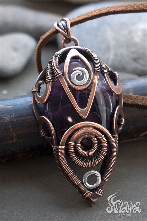 Amethyst Wire Wrapped Pendant Mixed Metals Copper And Silver Wire