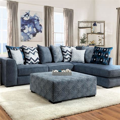 Navy Blue Microfiber Sectional Sofa | Baci Living Room