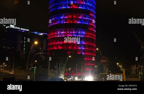 Torre Agbar In Barcelona Spain Night Stock Video Footage Alamy