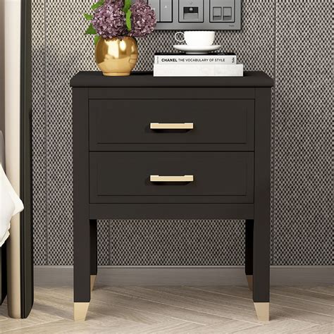 Palazzi 2 Drawers Black Bedside Table | Wilko