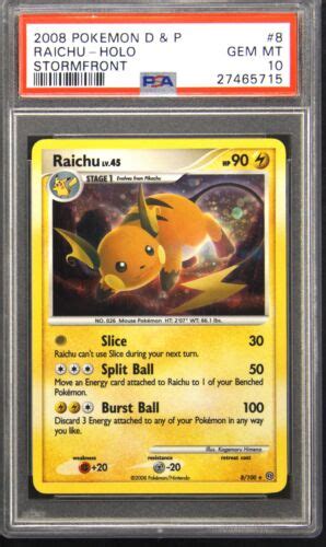 2008 Pokemon Stormfront 8 Raichu Holo Rare Pokemon Tcg Card Psa 10 Gem