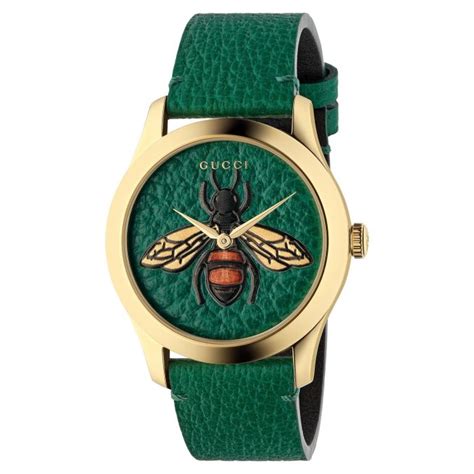 Ladies Gucci G Timeless Bee Green Leather Strap Watch Ya1264065 Reeds Jewelers