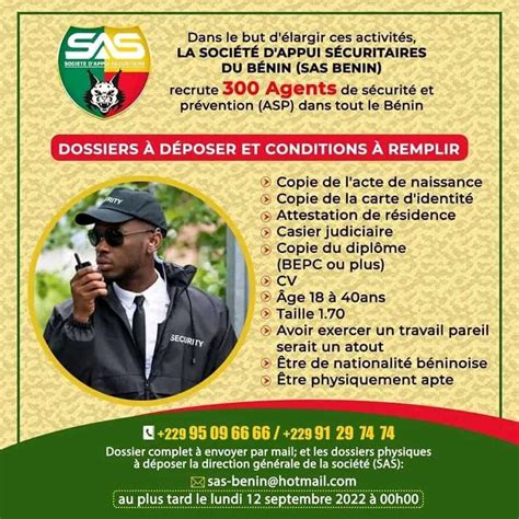 Recrutement Benin La Soci T D Appui S Curitaires Du B Nin Sas Benin