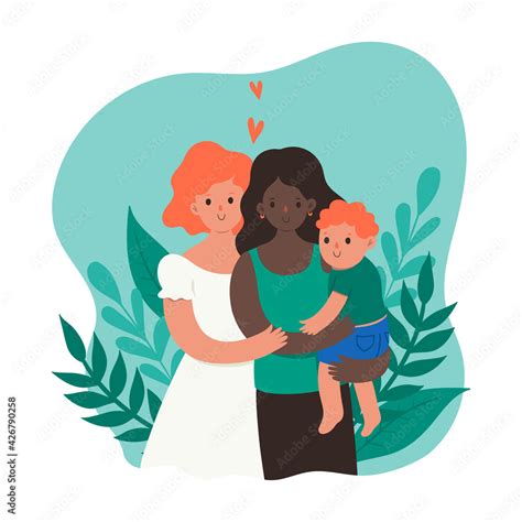 Female Gay Couple With Baby Isolate On White Background Vector Graphics Stock Vector Adobe Stock