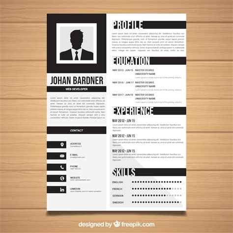 Premium Vector Black And White Resume Template