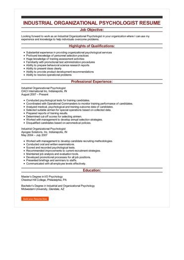 Sample Industrial Organizational Psychologist Resume