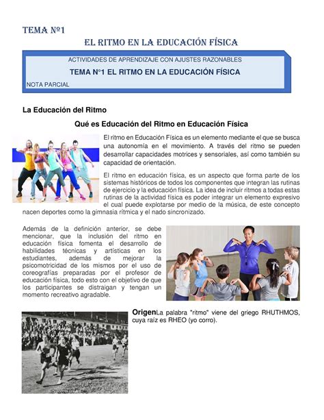 Tema Nº1 El Ritmo En La Educación Física Tema Nº El Ritmo En La EducaciÓn FÍsica La Educación