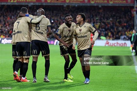 Lois Openda Of Rc Lens Celebrate His Goal With Captain Seko Fofoana