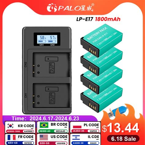 PALO 1800mAh LPE17 LP E17 LP E17 Battery LCD USB Dual Charger For Canon