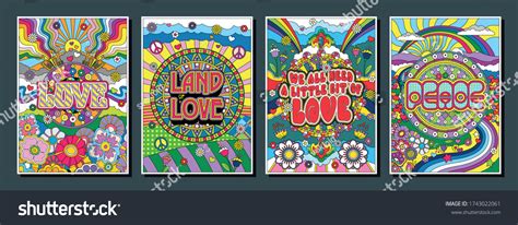 Love Peace Poster Set Hippie Style Stock Vector (Royalty Free ...