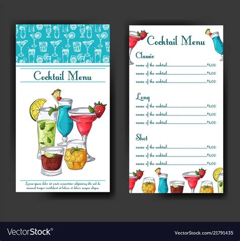 Alcohol Drinks Menu Bar Brochure Template For Vector Image