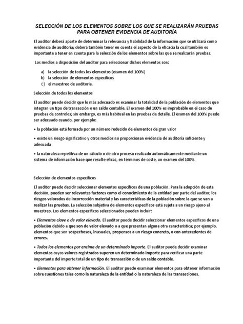 Selección Evidencia De Auditoría Nia 500 Pdf Auditoría Contralor