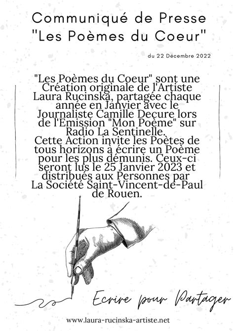 Calaméo Communiqué De Presse Les Poèmes Du Coeur Laura Rucinska