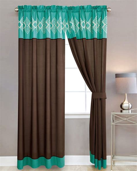 WPM WORLD PRODUCTS MART 4 Pieces Curtain Set Coffee Brown Teal Color