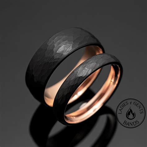 Mm Mm Geh Mmerter Obsidian Rose Gold Wolfram Ehering Set F R Sie