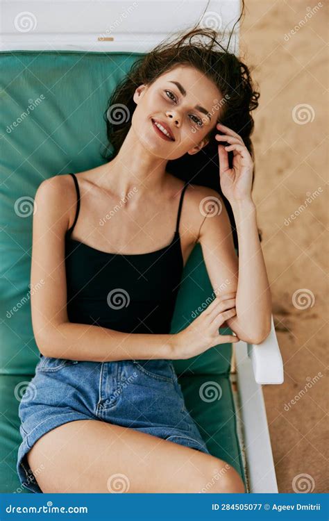 Beach Woman Lying Sunbed Lifestyle Ocean Resort Sand Sea Smiling